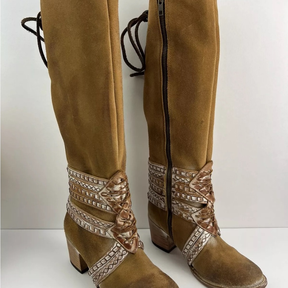 Freebird Brown Over the Knee Boots with Criss-Cross Straps